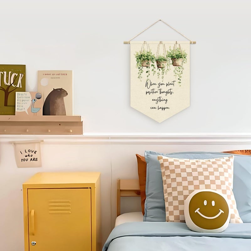 ETVISO Boho Classroom Decor, Positive Affirmations Green Wall Decor Canvas Banner, Greenery Plant Classroom When You Plant Positive Thoughts Anything Can Happen, Wall Hanging Pennant Flag Banner - Image 2
